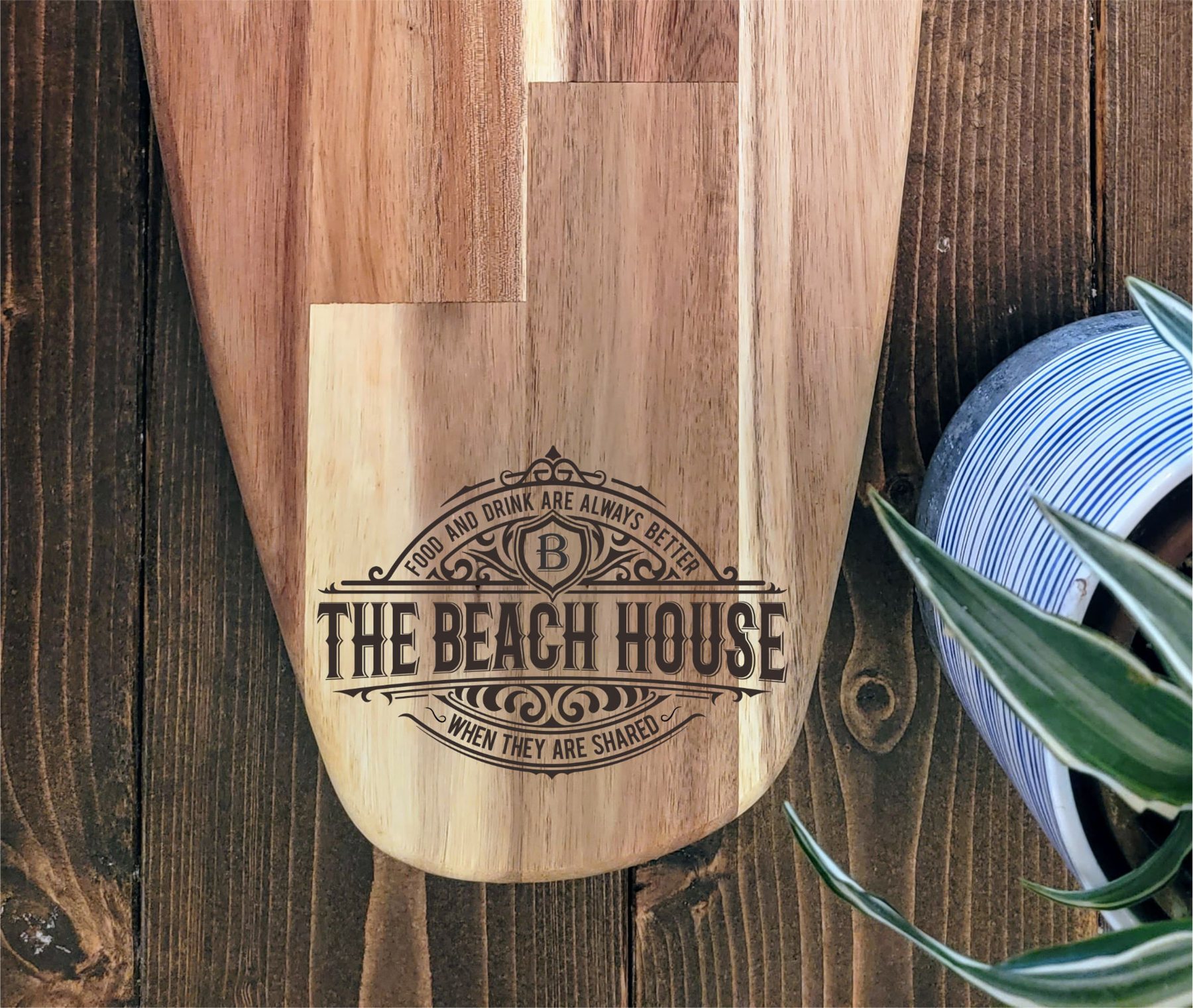 The Beach House engraved charcuterie serving board